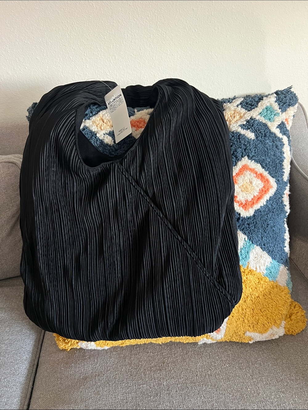 Black GU Pleated Triangle Tote Bag from Tokyo ~ NWT